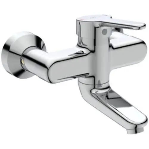 Wandmontierte Armatur aus verchromtem Material von Ideal Standard mit einem einliegenden Griff zur Regulierung des Wasserdurchflusses, geeignet für Standardanschlüsse.